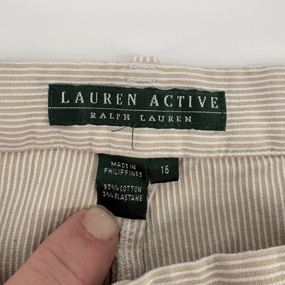 Lauren Ralph Lauren Active Bermuda Shorts Beige Pinstripe Preppy Coastal 16 - Picture 4 of 10